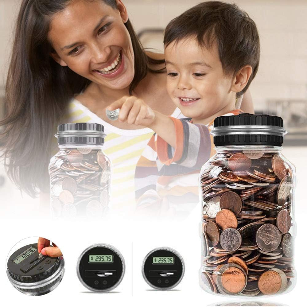 Digital Coin Bank, 2.5L Coin Piggy Bank Counter LCD Counting Coin Money Bank Toys Gifts (Silver)