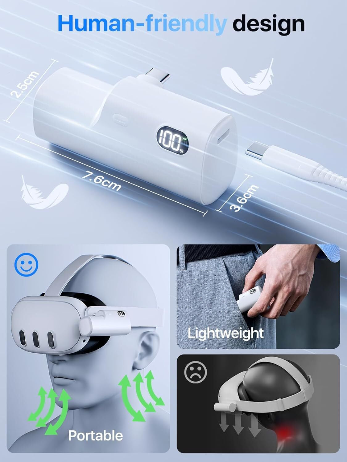 Battery Pack for Meta Quest 3/3S and 2, Accessories for Oculus Quest 2/3/3S,
