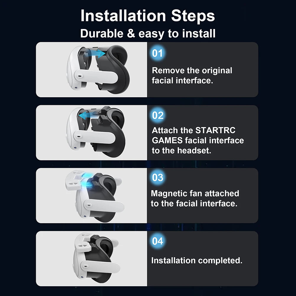 For VR Headset Cooling Fan with Facial Interface Face Cover Defogging 3 Speeds Air Circulation Breathable Fan