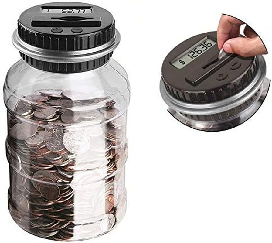 Digital Coin Bank, 2.5L Coin Piggy Bank Counter LCD Counting Coin Money Bank Toys Gifts (Silver)