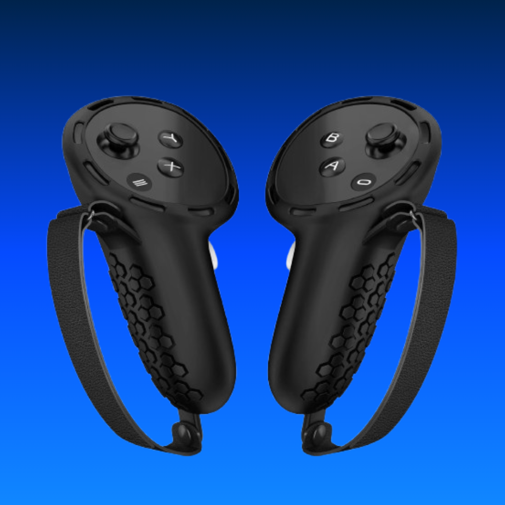 Protection Cover for Meta Quest 3 VR Touch Controller – Anti-Fall Silicone Handle Grip Skin with PU Leather Straps