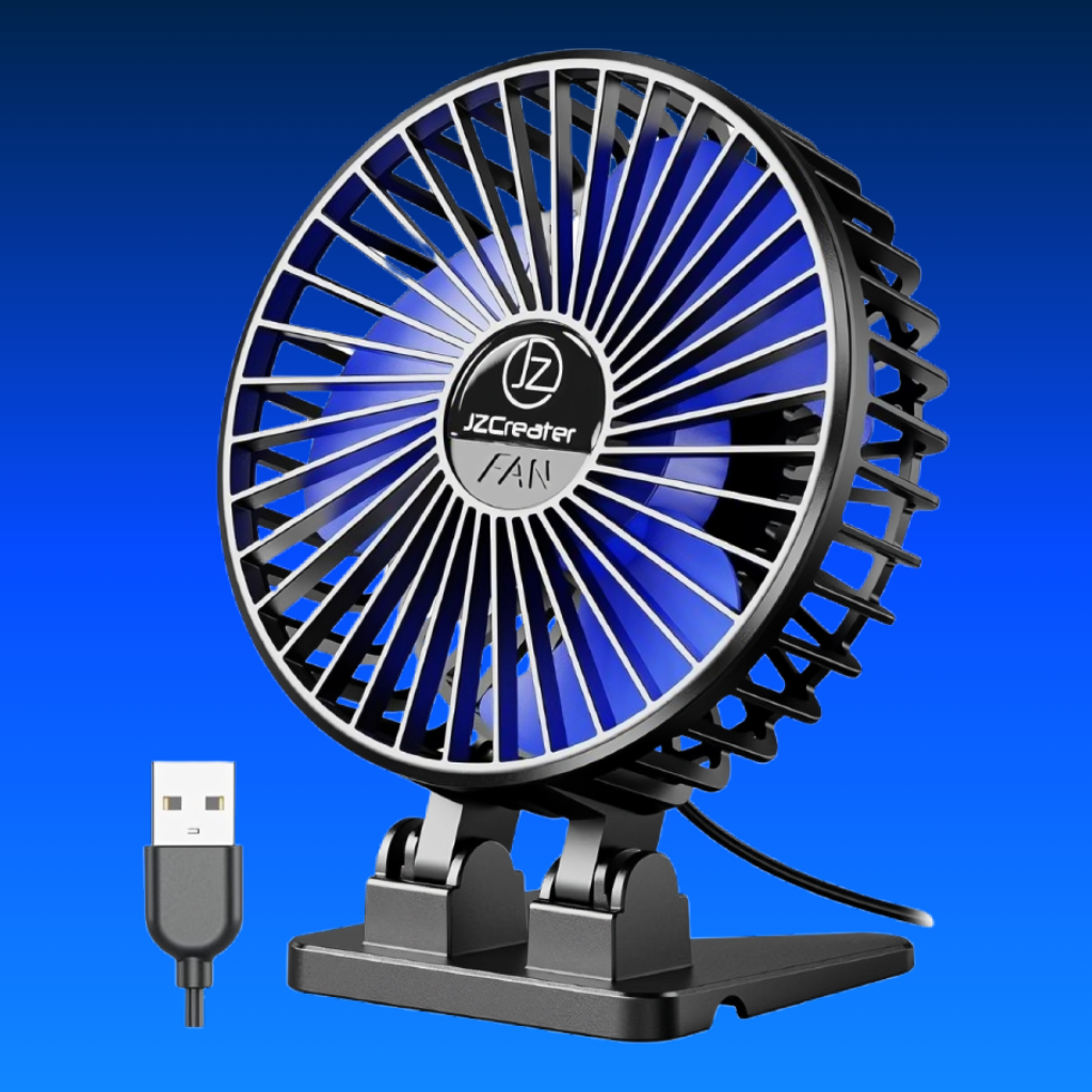 USB Desk Fan, Mini Portable Fans, 3 Speeds Desktop Table Cooling Fan, Plug in Power, Rotation Strong Wind, Quiet Personal Small for Home Office Travel Bedroom, Black Blue