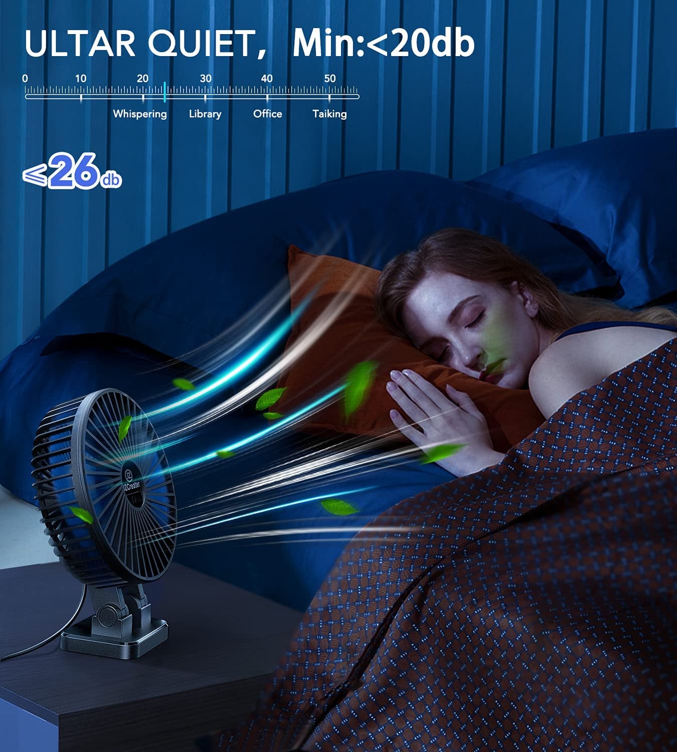 USB Desk Fan, Mini Portable Fans, 3 Speeds Desktop Table Cooling Fan, Plug in Power, Rotation Strong Wind, Quiet Personal Small for Home Office Travel Bedroom, Black Blue