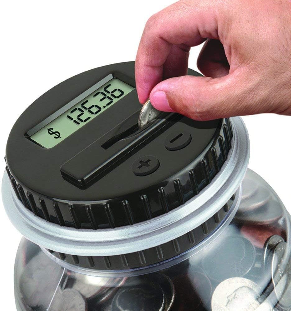 Digital Coin Bank, 2.5L Coin Piggy Bank Counter LCD Counting Coin Money Bank Toys Gifts (Silver)