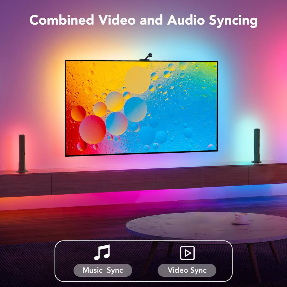 RGBIC TV Backlight Kit 12.5 Ft. Smart LED Strip Light with Camera and Two Light Bars for 55-65 In. Tvs Wi-Fi Enabled