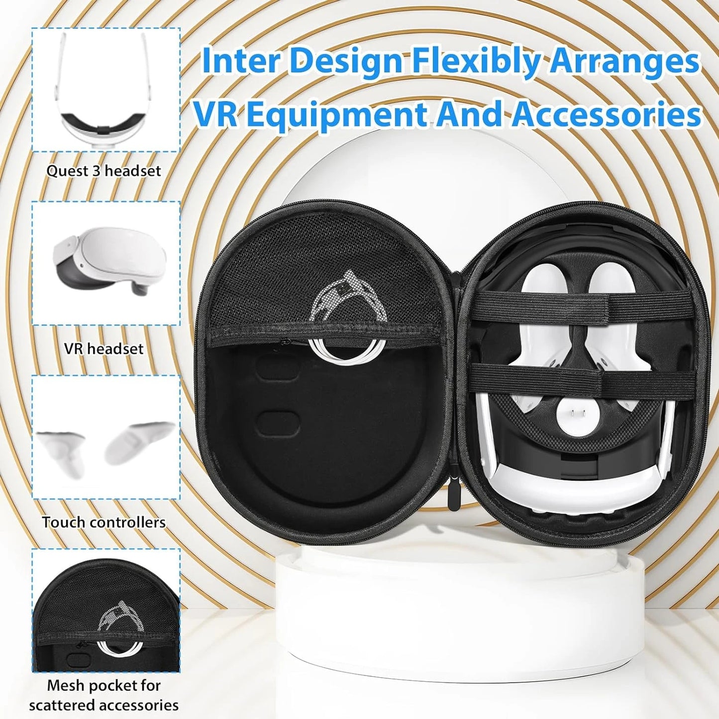 VR Headset Protective Box for Meta Quest 3 Carrying Case EVA Hard Shell Portable Travel Storage Bag for Meta Quest 3 Accessories
