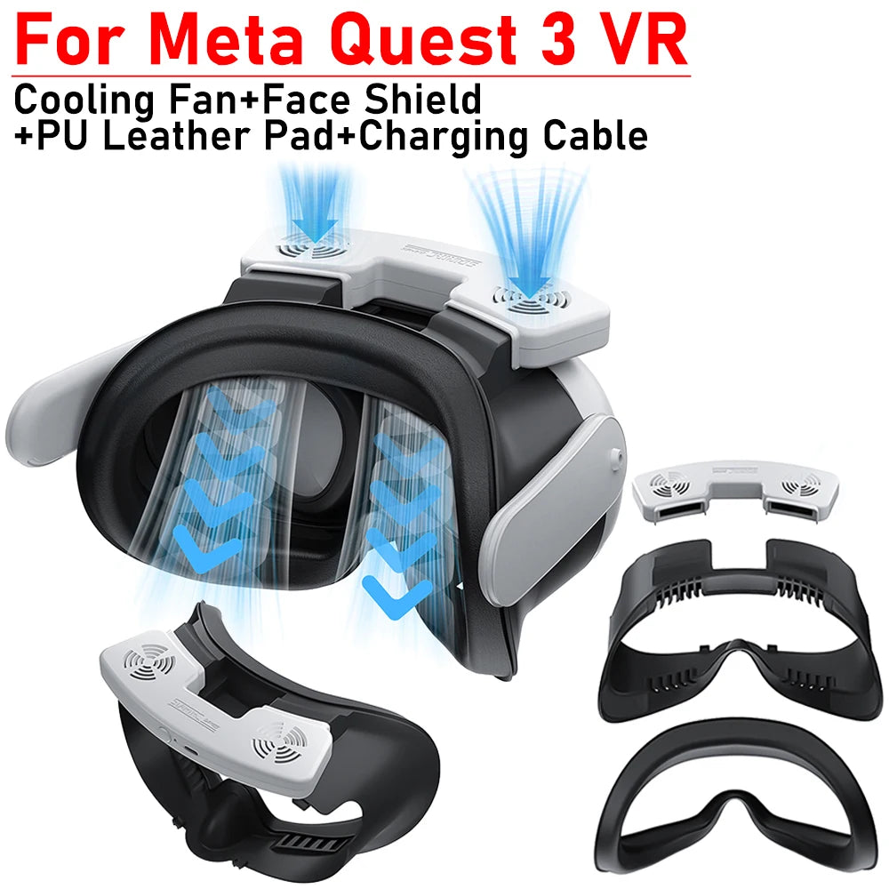 For  VR Headset Cooling Fan with Facial Interface Face Cover Defogging 3 Speeds Air Circulation Breathable Fan