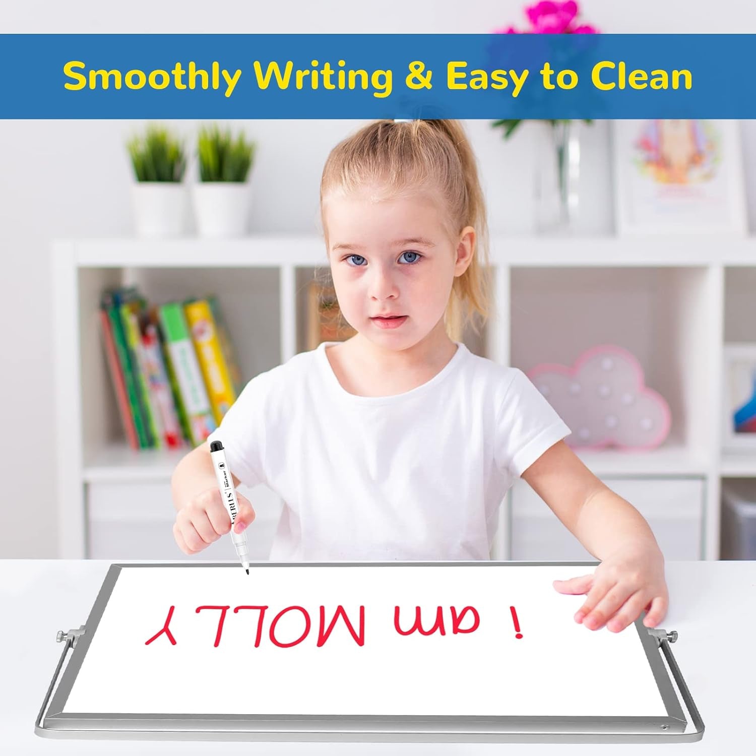 Dry Erase White Board, 16Inx12In Large Magnetic Desktop Whiteboard with Stand, 10 Markers, 4 Magnets, 1 Eraser, Portable Double-Sided White Board Easel for Memo to Do List Desk Office
