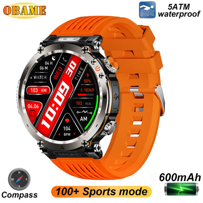 5ATM Outdoor Smart Watch Men 600Mah LED Flashlight Smartwatch Compass Bluetooth Call Heart Rate IP 68 Sports Smartwatch 2025 New
