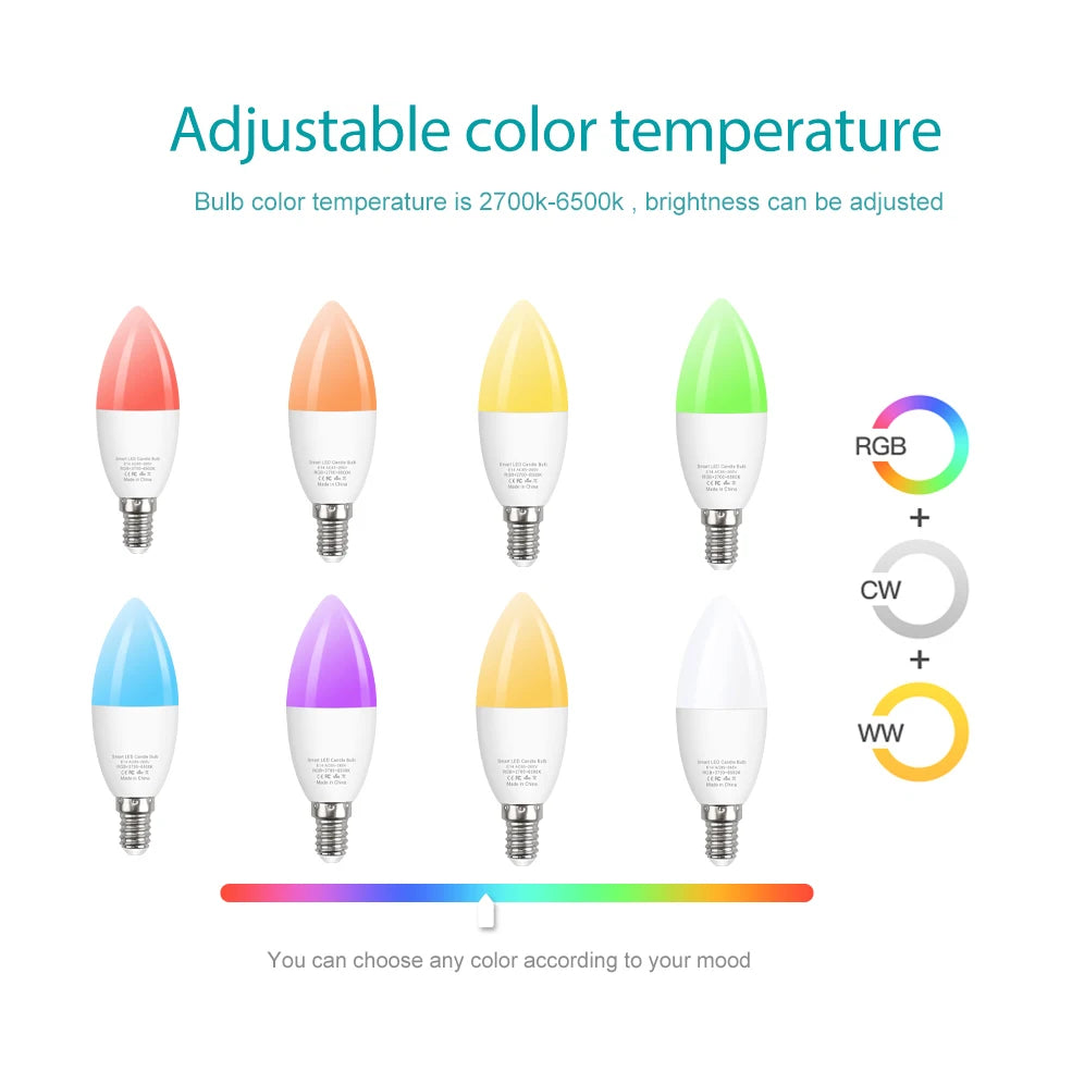 Smart E14 Led Light Bulb Zigbee RGBCW Led Lamp Works with Alexa Amazon Google Home Yandex Alice Smartthings