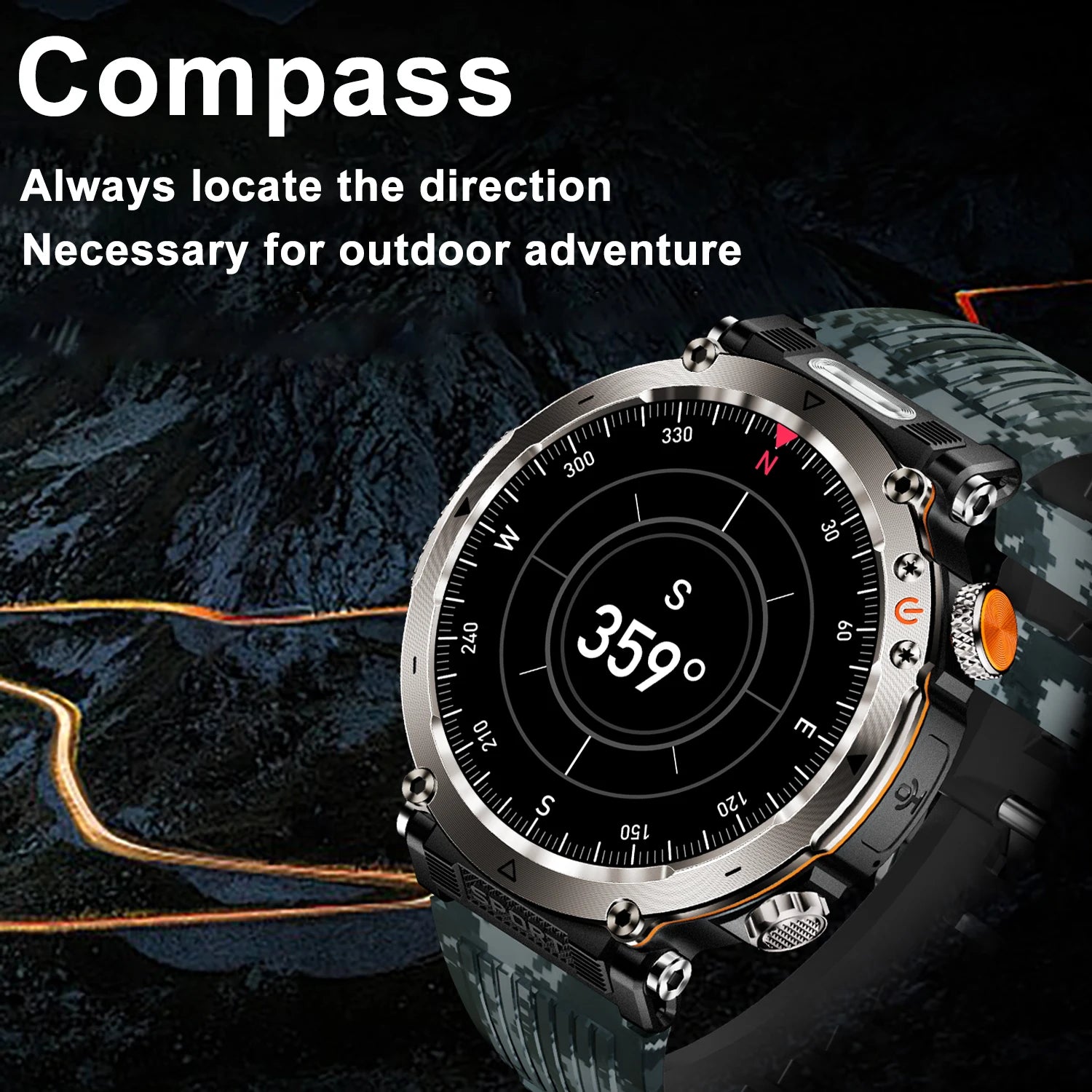 5ATM Outdoor Smart Watch Men 600Mah LED Flashlight Smartwatch Compass Bluetooth Call Heart Rate IP 68 Sports Smartwatch 2025 New