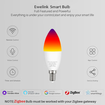 Smart E14 Led Light Bulb Zigbee RGBCW Led Lamp Works with Alexa Amazon Google Home Yandex Alice Smartthings