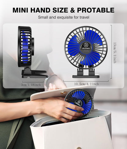 USB Desk Fan, Mini Portable Fans, 3 Speeds Desktop Table Cooling Fan, Plug in Power, Rotation Strong Wind, Quiet Personal Small for Home Office Travel Bedroom, Black Blue