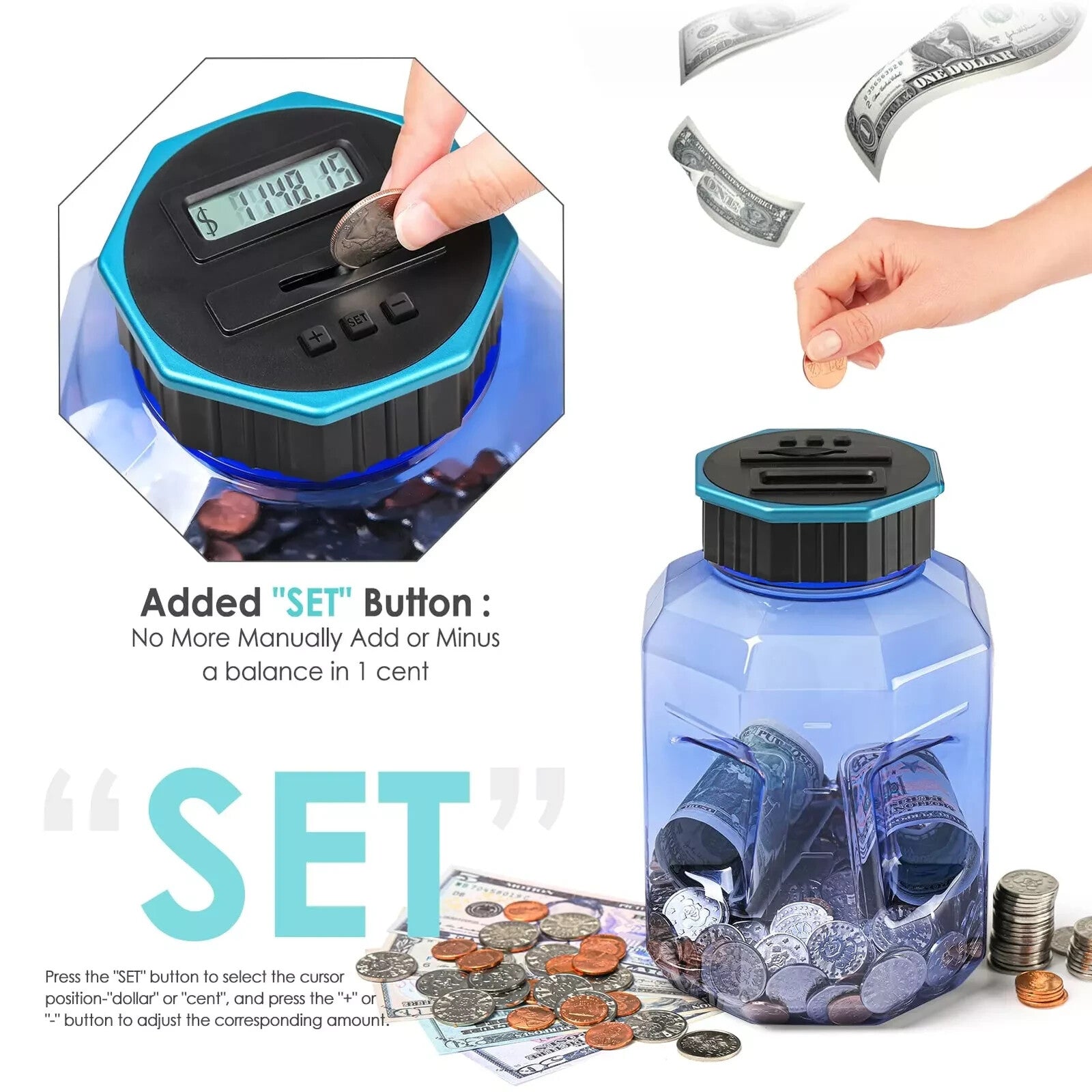 Xlarge Piggy Bank for Adults Kids Digital Coin Counting Bank with LCD Counter