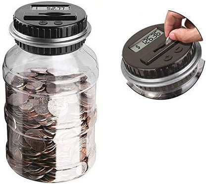 Digital Coin Bank, 2.5L Coin Piggy Bank Counter LCD Counting Coin Money Bank Toys Gifts (Silver)