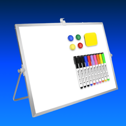 Dry Erase White Board, 16Inx12In Large Magnetic Desktop Whiteboard with Stand, 10 Markers, 4 Magnets, 1 Eraser, Portable Double-Sided White Board Easel for Memo to Do List Desk Office