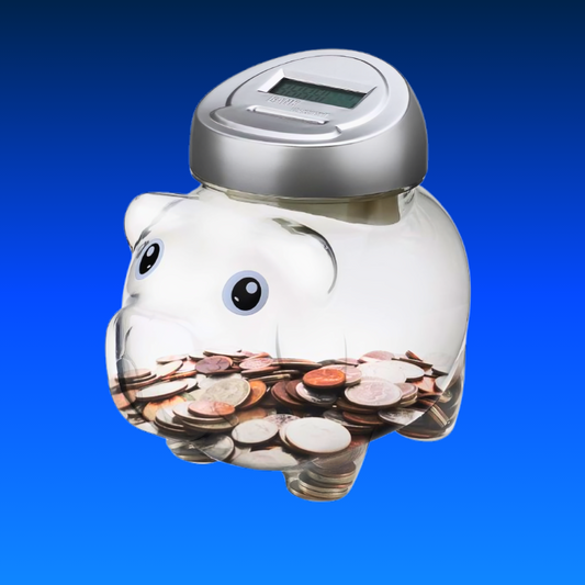 Piggy Digital Coin Bank, Automatic Coin Counter Totals All U.S. Coins, Clear Money Saving Jar with LCD Display, Silver