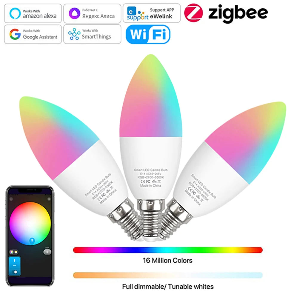 Smart E14 Led Light Bulb Zigbee RGBCW Led Lamp Works with Alexa Amazon Google Home Yandex Alice Smartthings