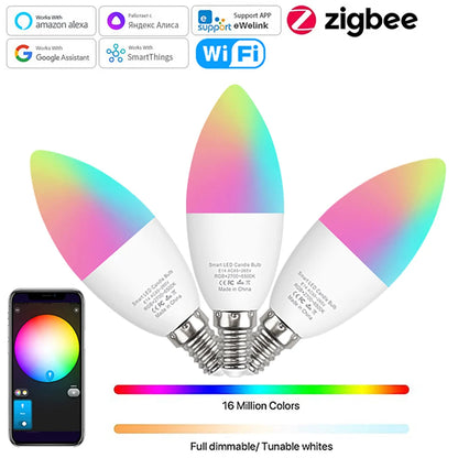 Smart E14 Led Light Bulb Zigbee RGBCW Led Lamp Works with Alexa Amazon Google Home Yandex Alice Smartthings