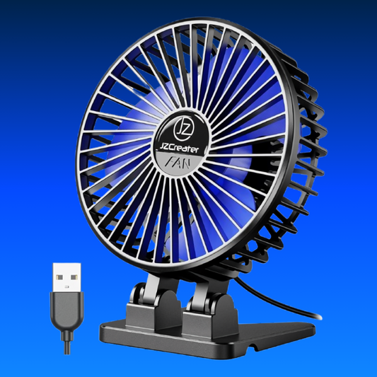 USB Desk Fan, Mini Portable Fans, 3 Speeds Desktop Table Cooling Fan, Plug in Power, Rotation Strong Wind, Quiet Personal Small for Home Office Travel Bedroom, Black Blue