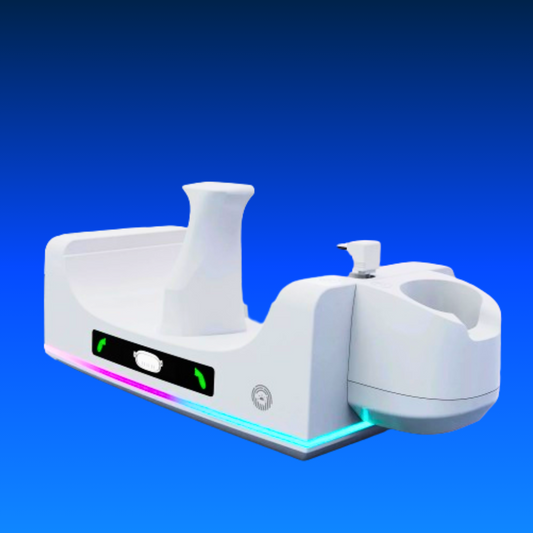 White electronic device with a blue background