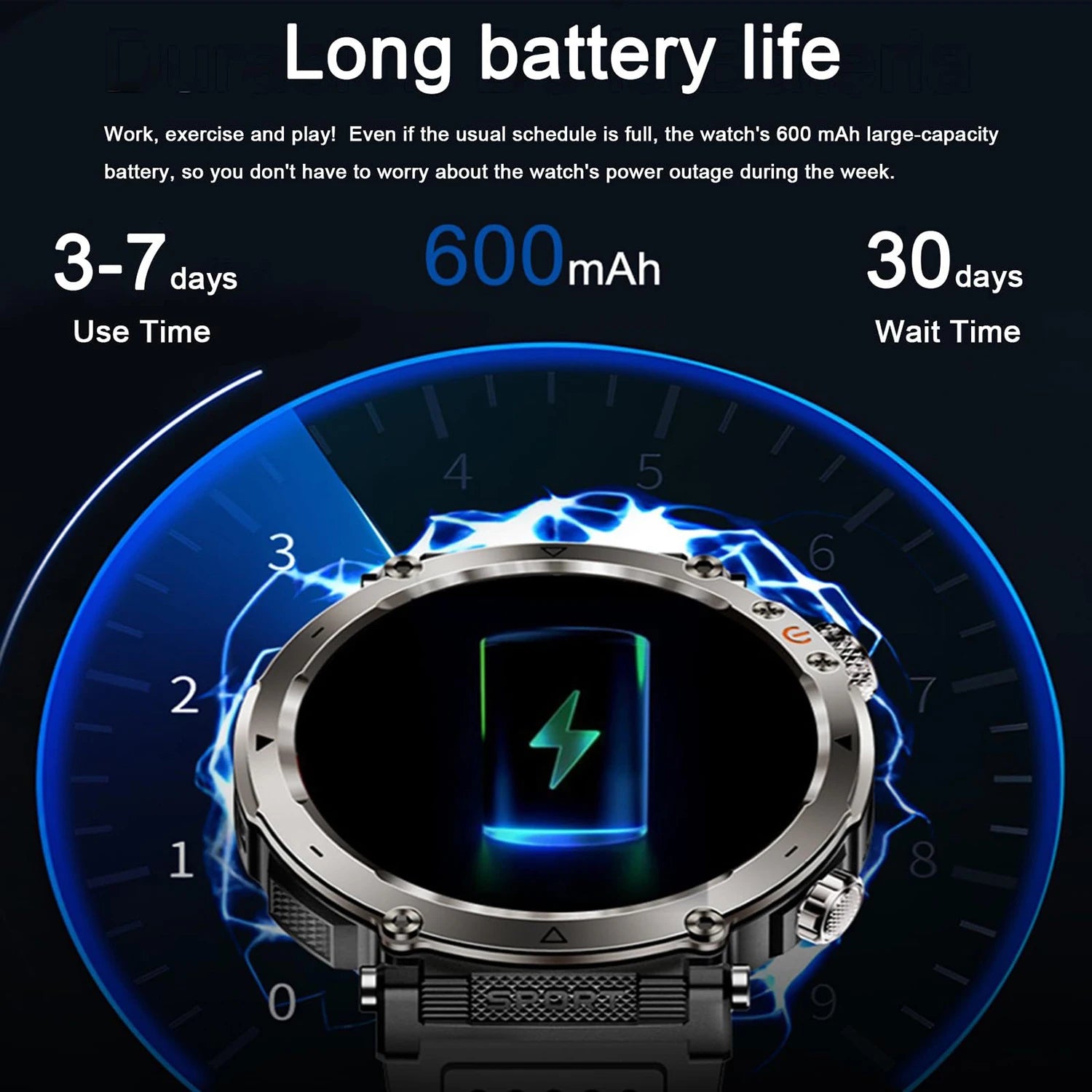 5ATM Outdoor Smart Watch Men 600Mah LED Flashlight Smartwatch Compass Bluetooth Call Heart Rate IP 68 Sports Smartwatch 2025 New
