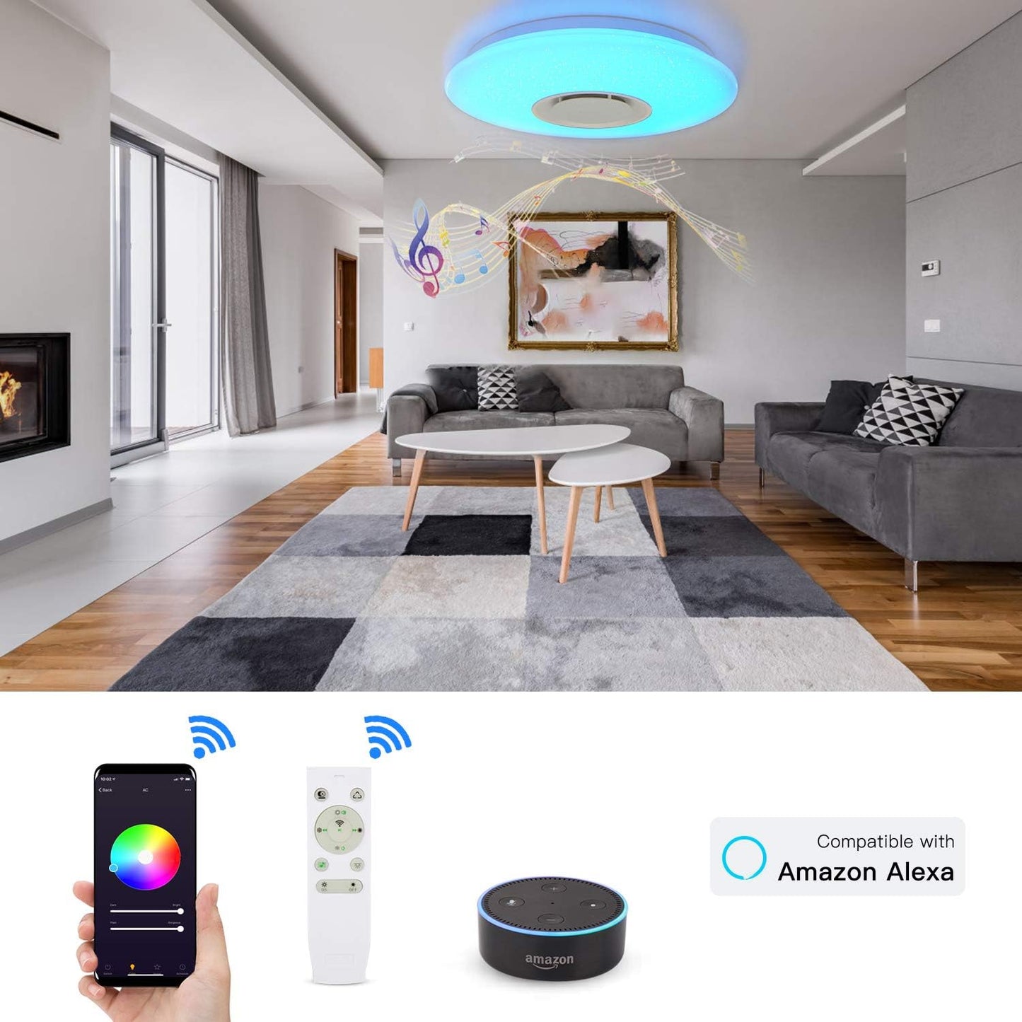 LED Ceiling Light Dimmable Color Changing 36W Starlight with Remote Control (Compatible with Amazon Alexa)